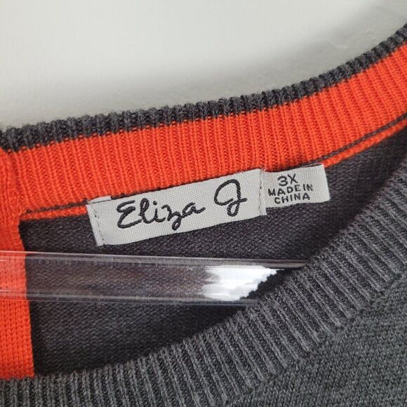 Eliza J Sweater Dress Long Sleeve Colorblock Knit Gray Orange Tan Size 3X - Picture 11 of 11
